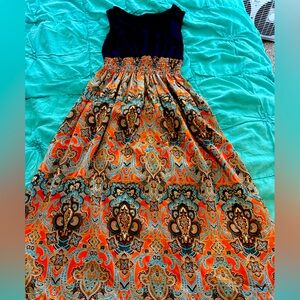 Blue orange, silky, floaty, summertime dress